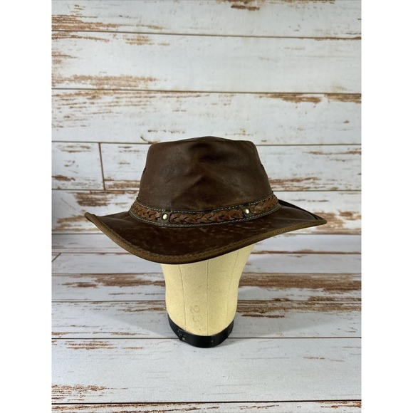 Red Rock Brown Genuine Kangaroo Leather Outback Hat size Medium Australia - Picture 1 of 8
